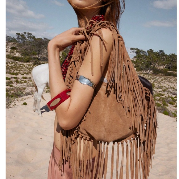 Western Vegan Suede Fringe Large Size Hobo Bag - Picture 1 of 5